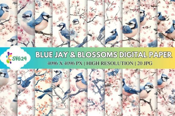 Blue Jay Blossoms Digital Paper: A Nature-Inspired Design Resource
