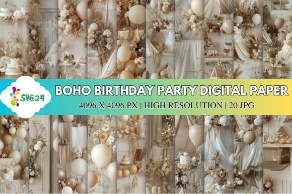 Boho Birthday Party Digital Paper: Elevate Your Creative Projects with Style