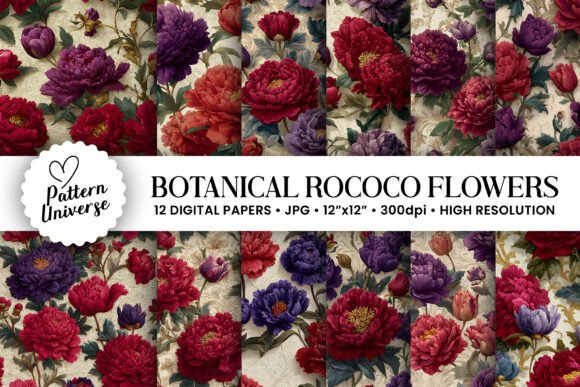 Botanical Rococo Flowers Digital Papers: A Versatile Resource for Creative Projects