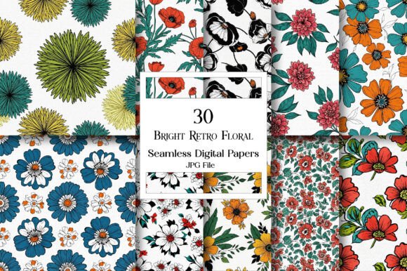 Bright Retro Floral Digital Paper