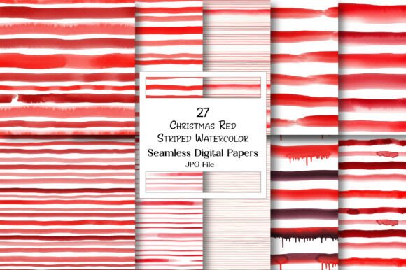 Christmas Red Striped Watercolor Pattern