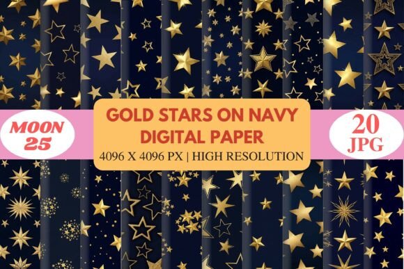 Gold Stars on Navy Digital Paper