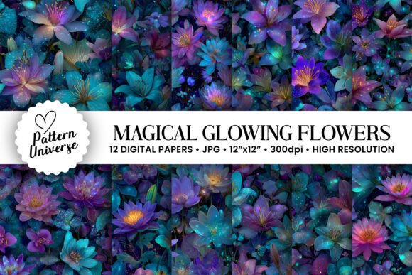 Magical Glowing Flowers Digital Paper: A Creative Resource for Craft Enthusiasts