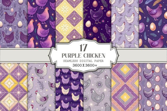 Purple Chicken Seamless Pattern Bundle