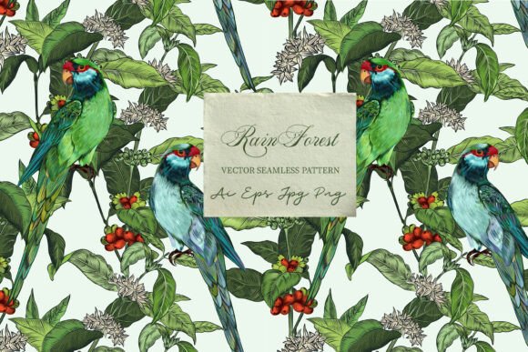 Rainforest Jungle Pattern with Parrots: A Timeless Botanical Design for Every Creative Need