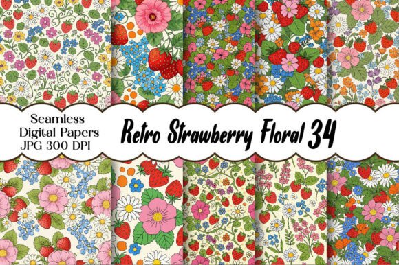 Retro Strawberry Floral Digital Paper: A Nostalgic Twist for Modern Creators