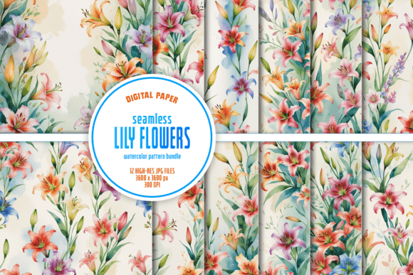 Seamless Lilies Flowers Watercolor Pack: A Versatile Digital Design Resource
