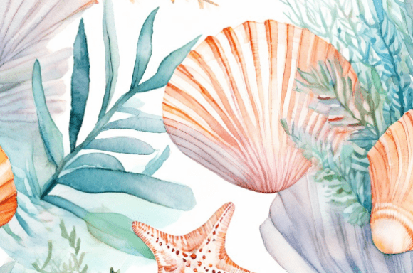 Watercolor Coastal Seashell Pattern Coll: A Delicate Fusion of Art and Nature